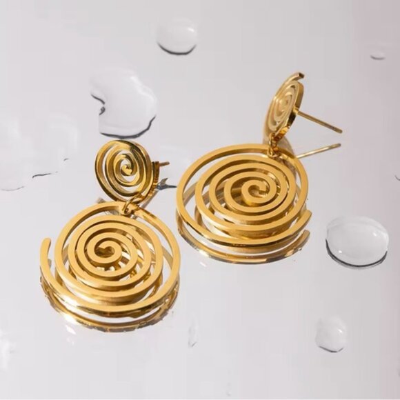 18K Gold Plated Spiral Drop Earrings - Picture 6 of 8